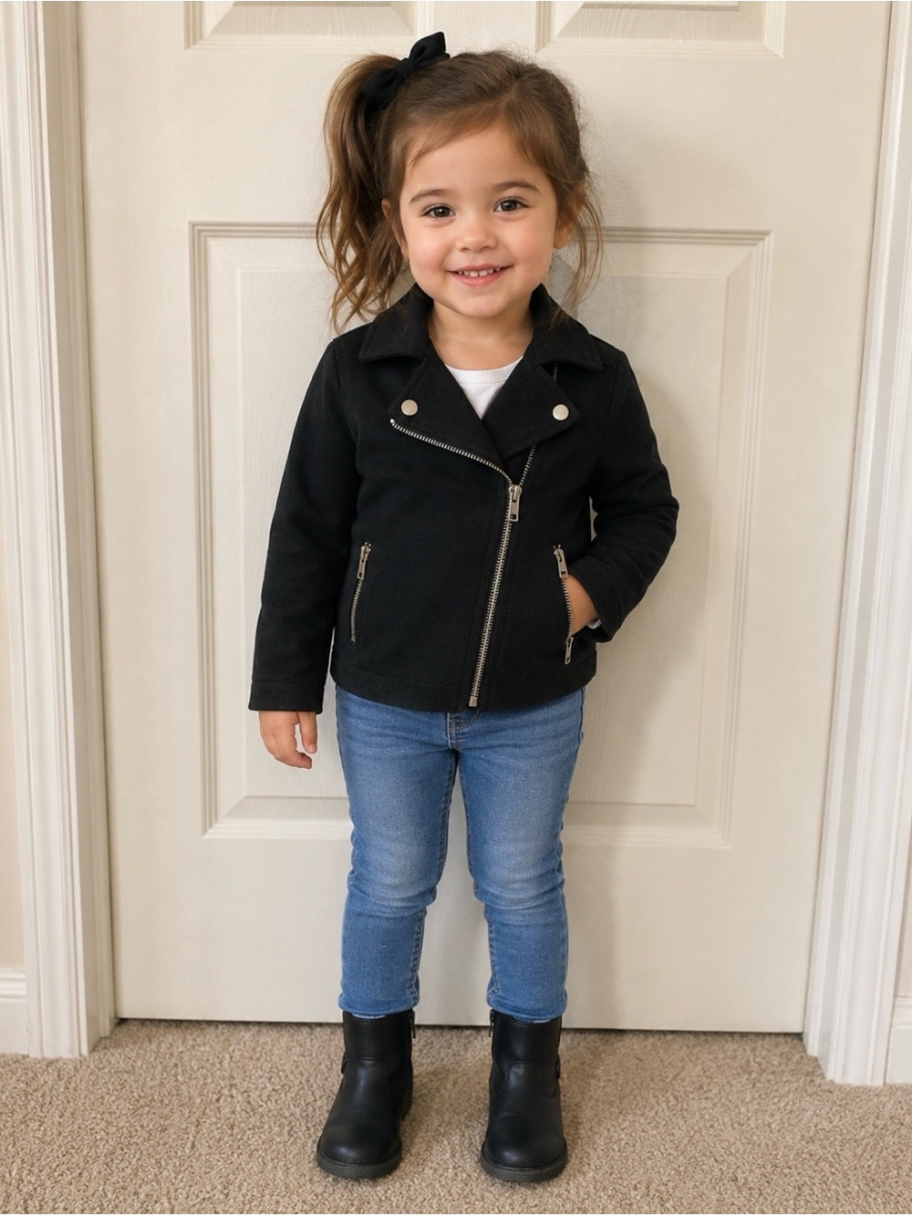 Colleen Lopez Girls Black Faux Suede Moto Jacket Zip Up